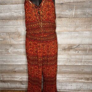 American Eagle small orange bohemian sequin Jumpsuit in Red and Brown